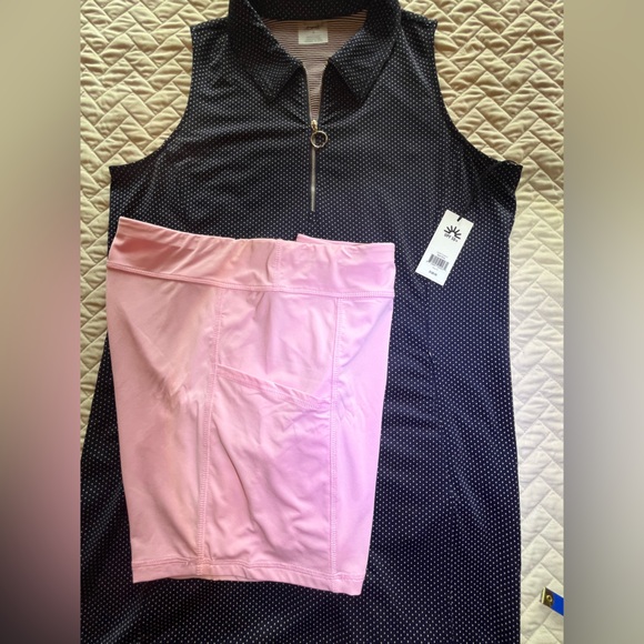 Jofit NWT Navy Polka-dot Utility Dress with Coordinating Pull-on Shorts, Size XL - Picture 5 of 10